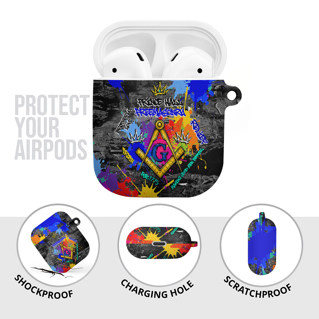 Prince Hall Freemasonry AirPods Case Colorful Graffiti Paint Splatter On Urban Stone Wall