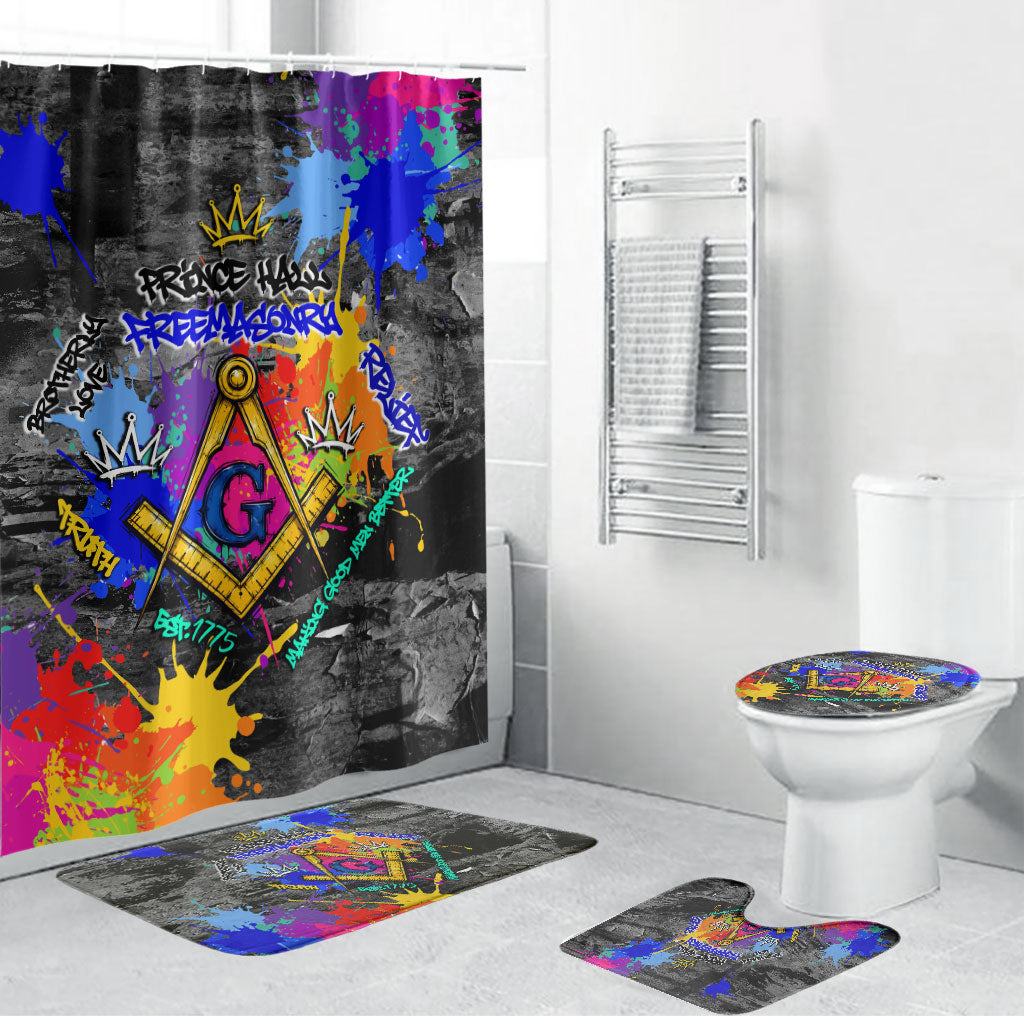 Prince Hall Freemasonry Bathroom Set Colorful Graffiti Paint Splatter On Urban Stone Wall