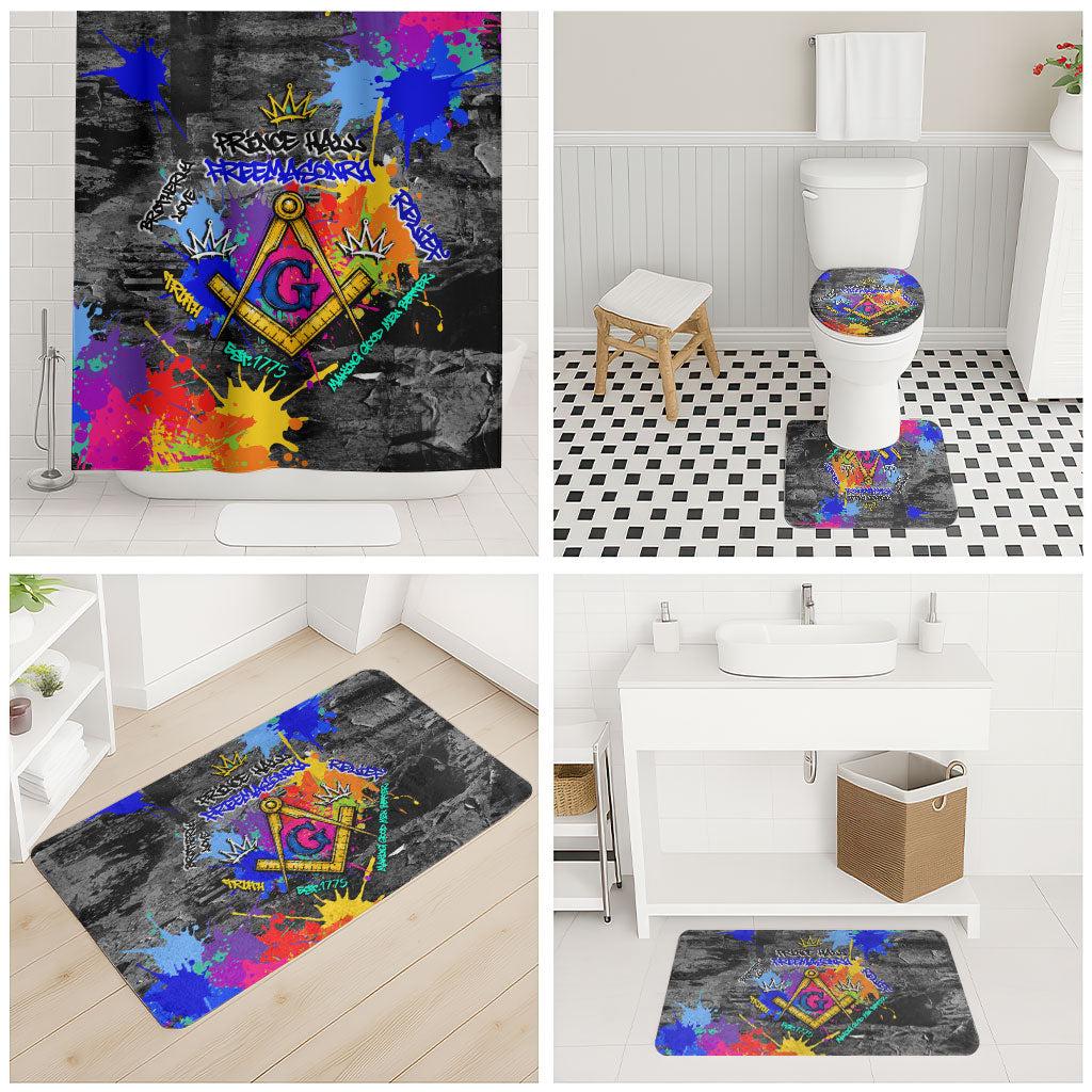 Prince Hall Freemasonry Bathroom Set Colorful Graffiti Paint Splatter On Urban Stone Wall