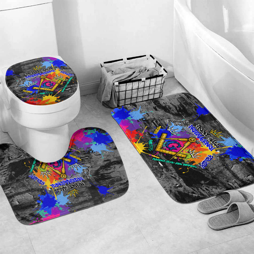 Prince Hall Freemasonry Bathroom Set Colorful Graffiti Paint Splatter On Urban Stone Wall
