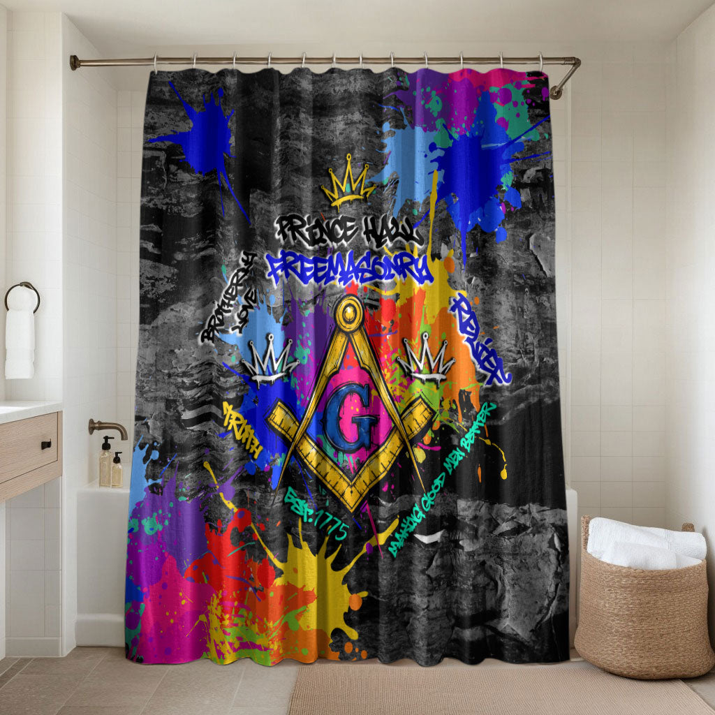 Prince Hall Freemasonry Bathroom Set Colorful Graffiti Paint Splatter On Urban Stone Wall