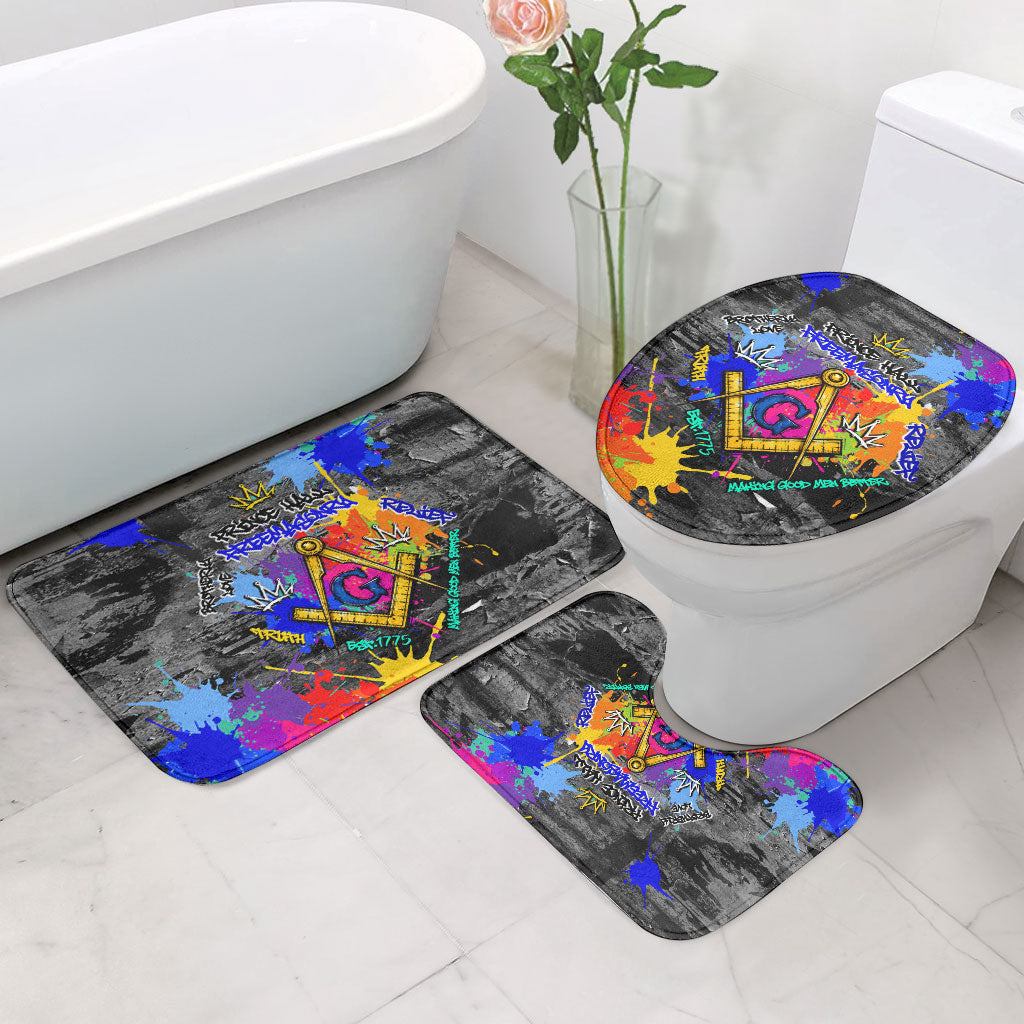 Prince Hall Freemasonry Bathroom Set Colorful Graffiti Paint Splatter On Urban Stone Wall