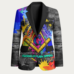 Prince Hall Freemasonry Blazer Colorful Graffiti Paint Splatter On Urban Stone Wall