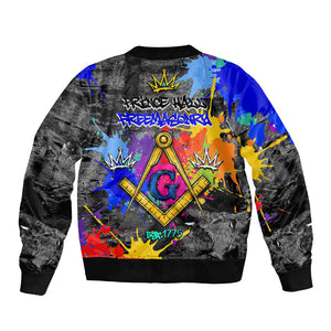 Prince Hall Freemasonry Bomber Jacket Colorful Graffiti Paint Splatter On Urban Stone Wall