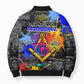 Prince Hall Freemasonry Bomber Puffer Jacket Colorful Graffiti Paint Splatter On Urban Stone Wall
