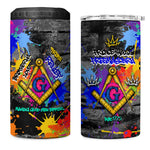 Prince Hall Freemasonry 4 in 1 Can Cooler Tumbler Colorful Graffiti Paint Splatter On Urban Stone Wall