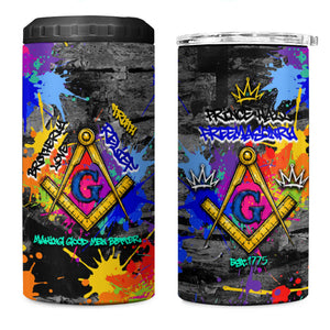 Prince Hall Freemasonry 4 in 1 Can Cooler Tumbler Colorful Graffiti Paint Splatter On Urban Stone Wall