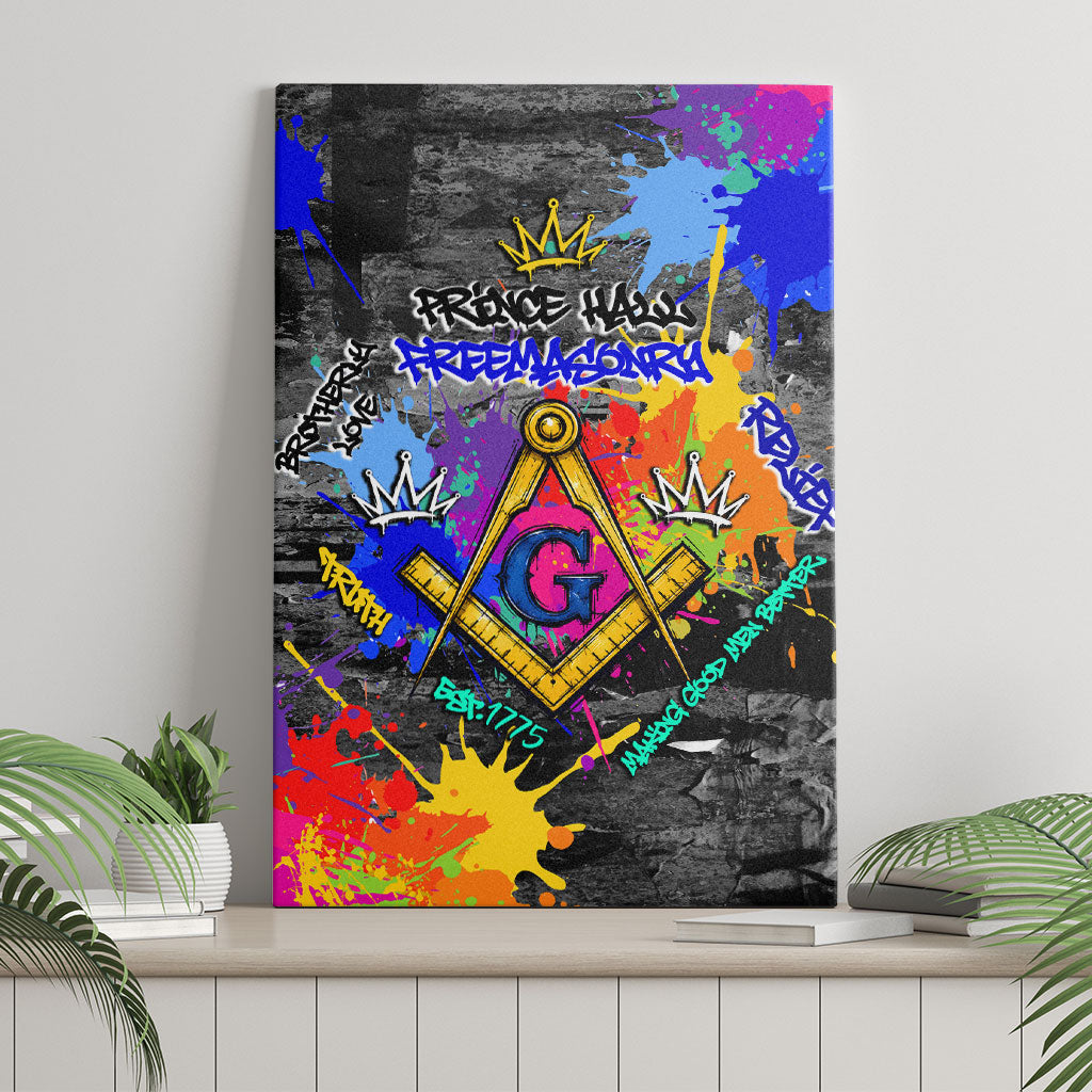 Prince Hall Freemasonry Canvas Wall Art Colorful Graffiti Paint Splatter On Urban Stone Wall