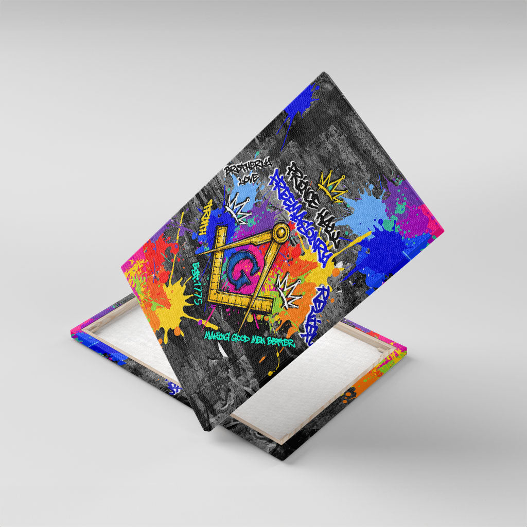 Prince Hall Freemasonry Canvas Wall Art Colorful Graffiti Paint Splatter On Urban Stone Wall