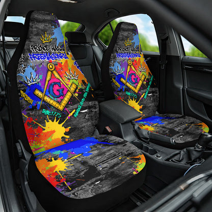 Prince Hall Freemasonry Car Seat Cover Colorful Graffiti Paint Splatter On Urban Stone Wall