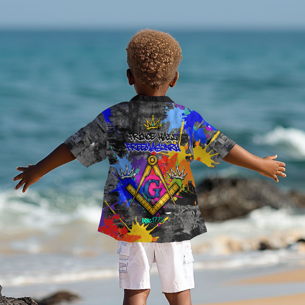 Prince Hall Freemasonry Kid Hawaiian Shirt Colorful Graffiti Paint Splatter On Urban Stone Wall