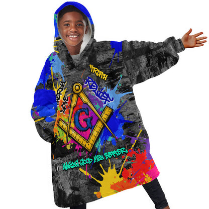 Prince Hall Freemasonry Kid Wearable Blanket Hoodie Colorful Graffiti Paint Splatter On Urban Stone Wall