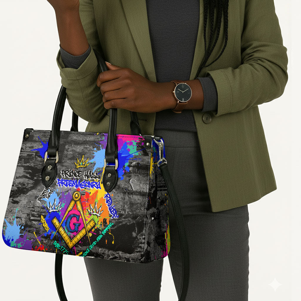 Prince Hall Freemasonry Leather Bag Colorful Graffiti Paint Splatter On Urban Stone Wall
