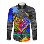 Prince Hall Freemasonry Long Sleeve Button Shirt Colorful Graffiti Paint Splatter On Urban Stone Wall
