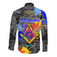 Prince Hall Freemasonry Long Sleeve Button Shirt Colorful Graffiti Paint Splatter On Urban Stone Wall