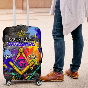 Prince Hall Freemasonry Luggage Cover Colorful Graffiti Paint Splatter On Urban Stone Wall