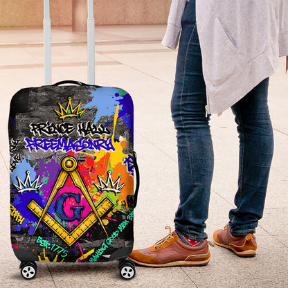 Prince Hall Freemasonry Luggage Cover Colorful Graffiti Paint Splatter On Urban Stone Wall
