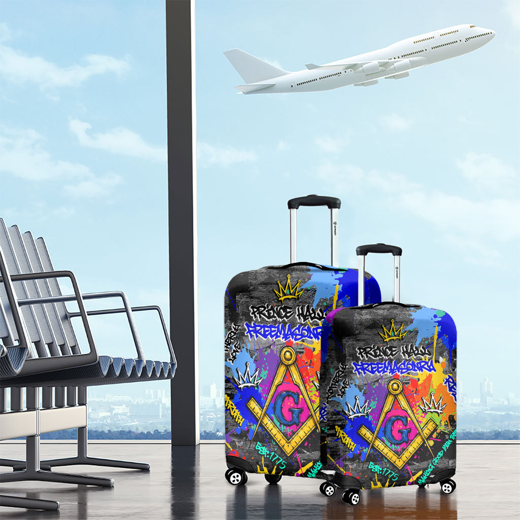 Prince Hall Freemasonry Luggage Cover Colorful Graffiti Paint Splatter On Urban Stone Wall