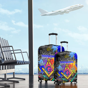 Prince Hall Freemasonry Luggage Cover Colorful Graffiti Paint Splatter On Urban Stone Wall