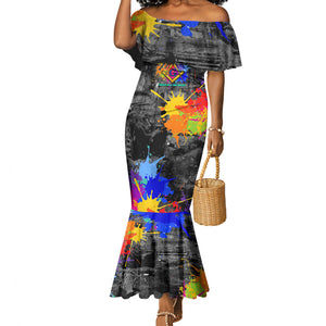 Prince Hall Freemasonry Mermaid Dress Colorful Graffiti Paint Splatter On Urban Stone Wall