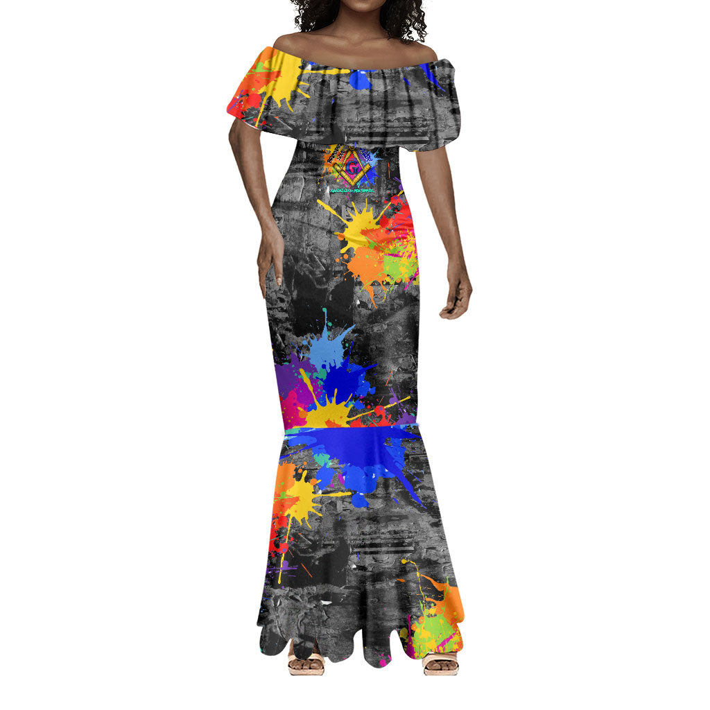 Prince Hall Freemasonry Mermaid Dress Colorful Graffiti Paint Splatter On Urban Stone Wall