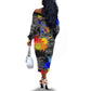 Prince Hall Freemasonry Off The Shoulder Long Sleeve Dress Colorful Graffiti Paint Splatter On Urban Stone Wall