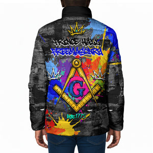 Prince Hall Freemasonry Padded Jacket Colorful Graffiti Paint Splatter On Urban Stone Wall