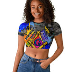 Prince Hall Freemasonry Raglan Cropped T shirt Colorful Graffiti Paint Splatter On Urban Stone Wall