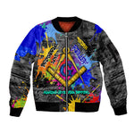 Prince Hall Freemasonry Sleeve Zip Bomber Jacket Colorful Graffiti Paint Splatter On Urban Stone Wall