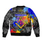 Prince Hall Freemasonry Sleeve Zip Bomber Jacket Colorful Graffiti Paint Splatter On Urban Stone Wall