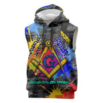 Prince Hall Freemasonry Sleeveless Hoodie Colorful Graffiti Paint Splatter On Urban Stone Wall