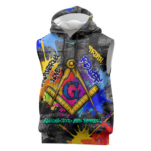 Prince Hall Freemasonry Sleeveless Hoodie Colorful Graffiti Paint Splatter On Urban Stone Wall