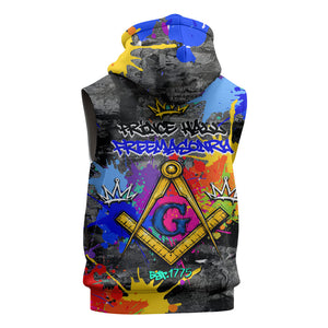 Prince Hall Freemasonry Sleeveless Hoodie Colorful Graffiti Paint Splatter On Urban Stone Wall