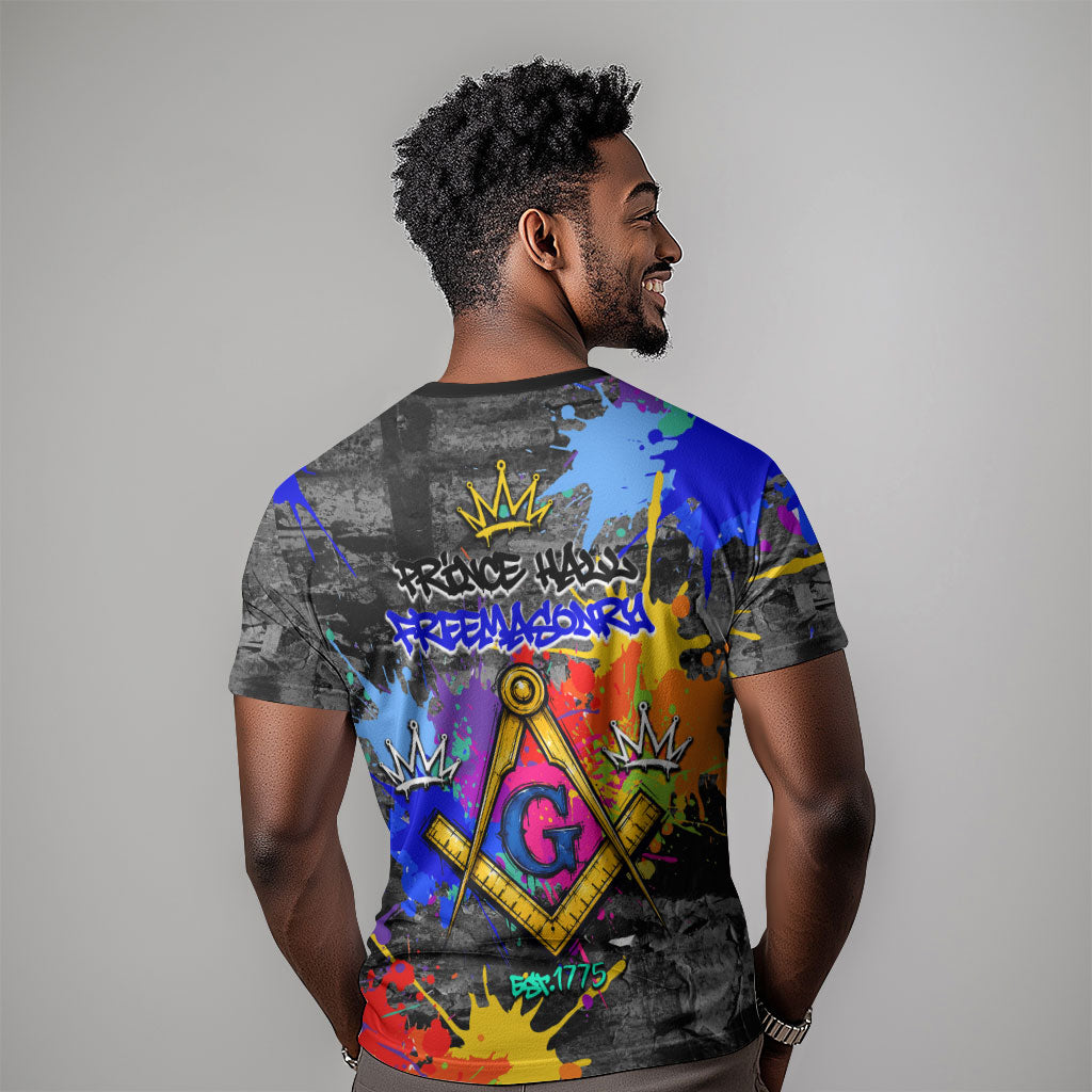 Prince Hall Freemasonry T shirt Colorful Graffiti Paint Splatter On Urban Stone Wall