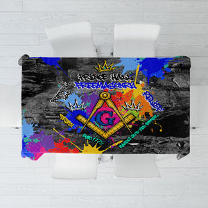 Prince Hall Freemasonry Tablecloth Colorful Graffiti Paint Splatter On Urban Stone Wall