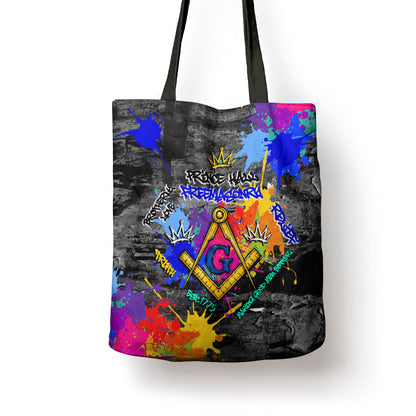 Prince Hall Freemasonry Tote Bag Colorful Graffiti Paint Splatter On Urban Stone Wall