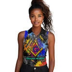 Prince Hall Freemasonry Women Sleeveless Polo Shirt Colorful Graffiti Paint Splatter On Urban Stone Wall