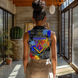 Prince Hall Freemasonry Women Sleeveless Polo Shirt Colorful Graffiti Paint Splatter On Urban Stone Wall