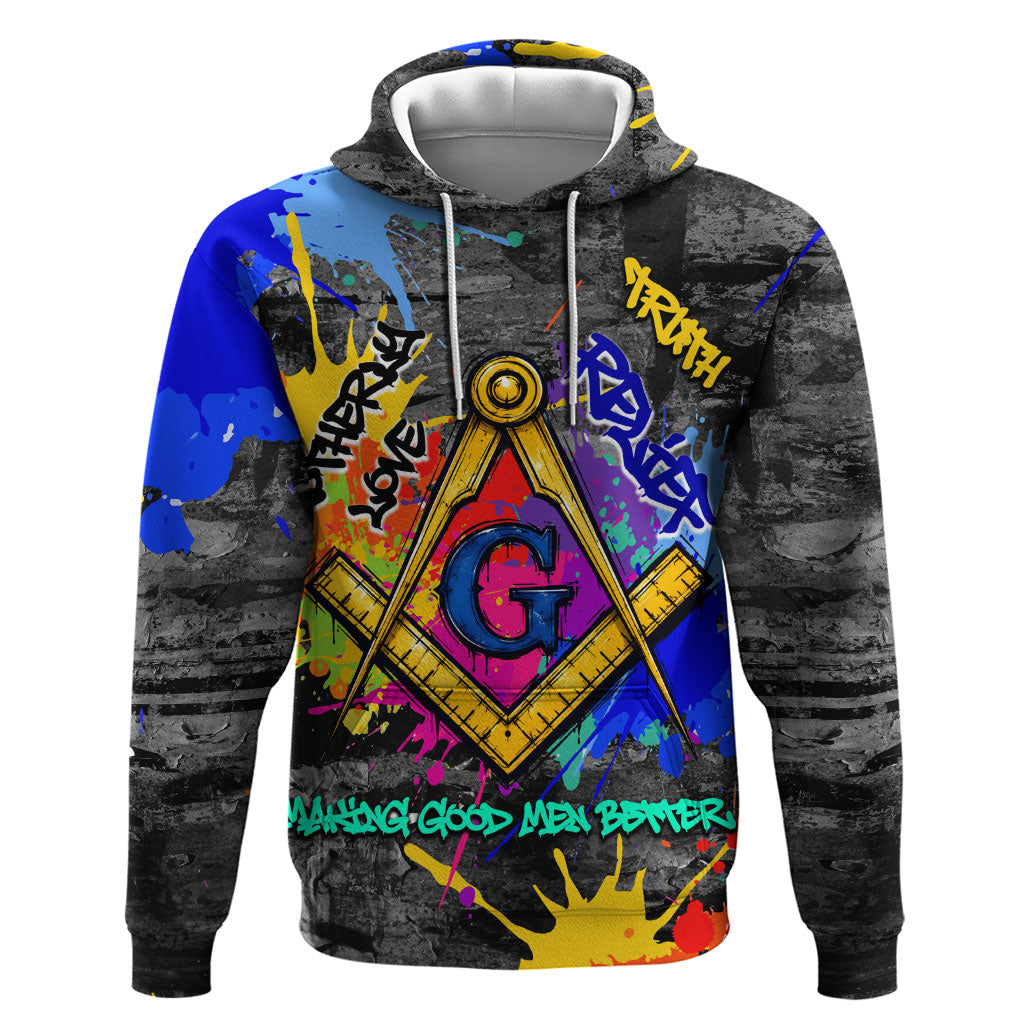 Prince Hall Freemasonry Zip Hoodie Colorful Graffiti Paint Splatter On Urban Stone Wall