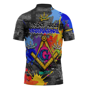 Prince Hall Freemasonry Zipper Polo Shirt Colorful Graffiti Paint Splatter On Urban Stone Wall