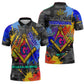 Prince Hall Freemasonry Zipper Polo Shirt Colorful Graffiti Paint Splatter On Urban Stone Wall