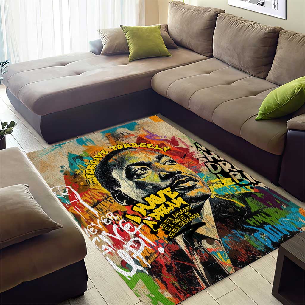 Martin Luther King Graffiti Afro Area Rug Colorful Spray Paint Quotes and Crown - African Pride