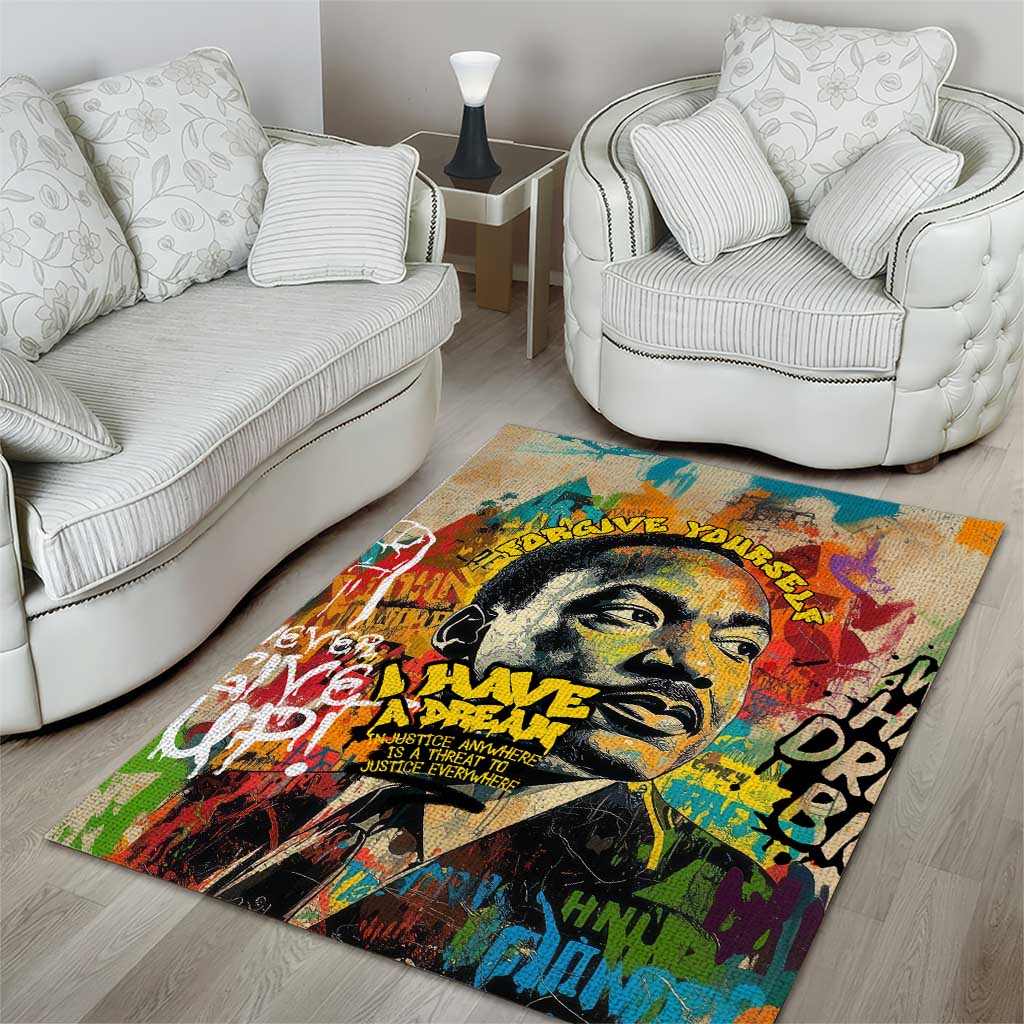 Martin Luther King Graffiti Afro Area Rug Colorful Spray Paint Quotes and Crown - African Pride