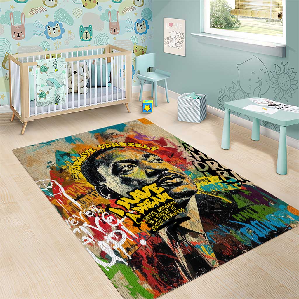 Martin Luther King Graffiti Afro Area Rug Colorful Spray Paint Quotes and Crown - African Pride
