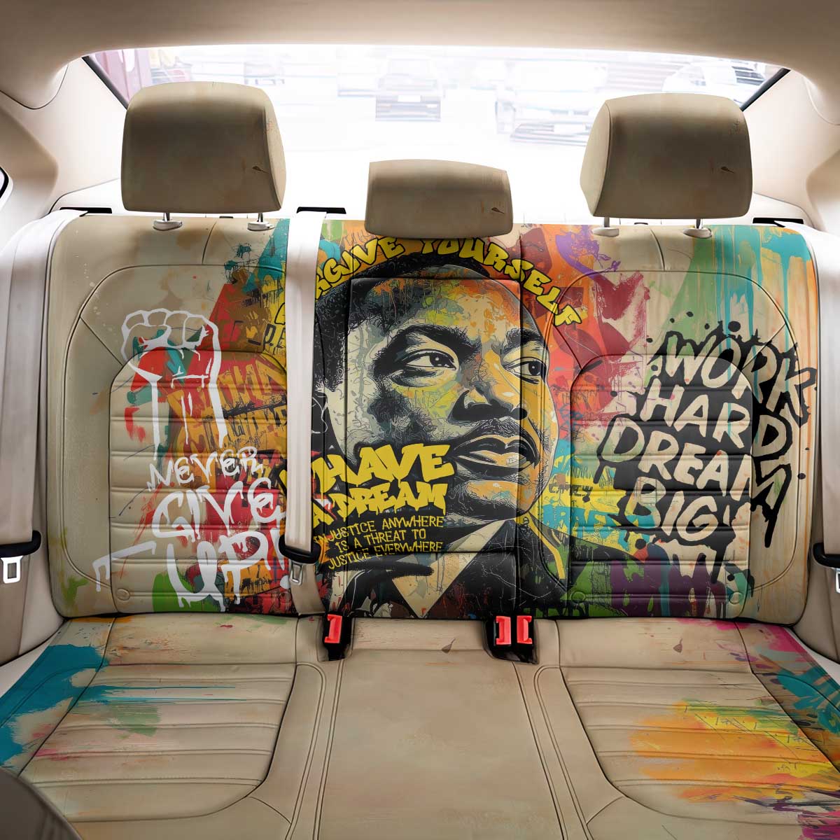Martin Luther King Graffiti Afro Back Car Seat Cover Colorful Spray Paint Quotes and Crown - African Pride