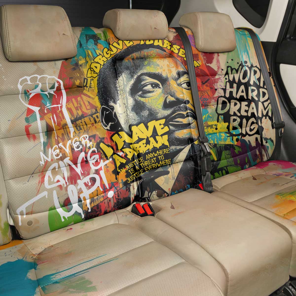 Martin Luther King Graffiti Afro Back Car Seat Cover Colorful Spray Paint Quotes and Crown - African Pride