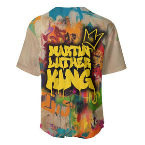 Martin Luther King Graffiti Afro Baseball Jersey Colorful Spray Paint Quotes and Crown - African Pride