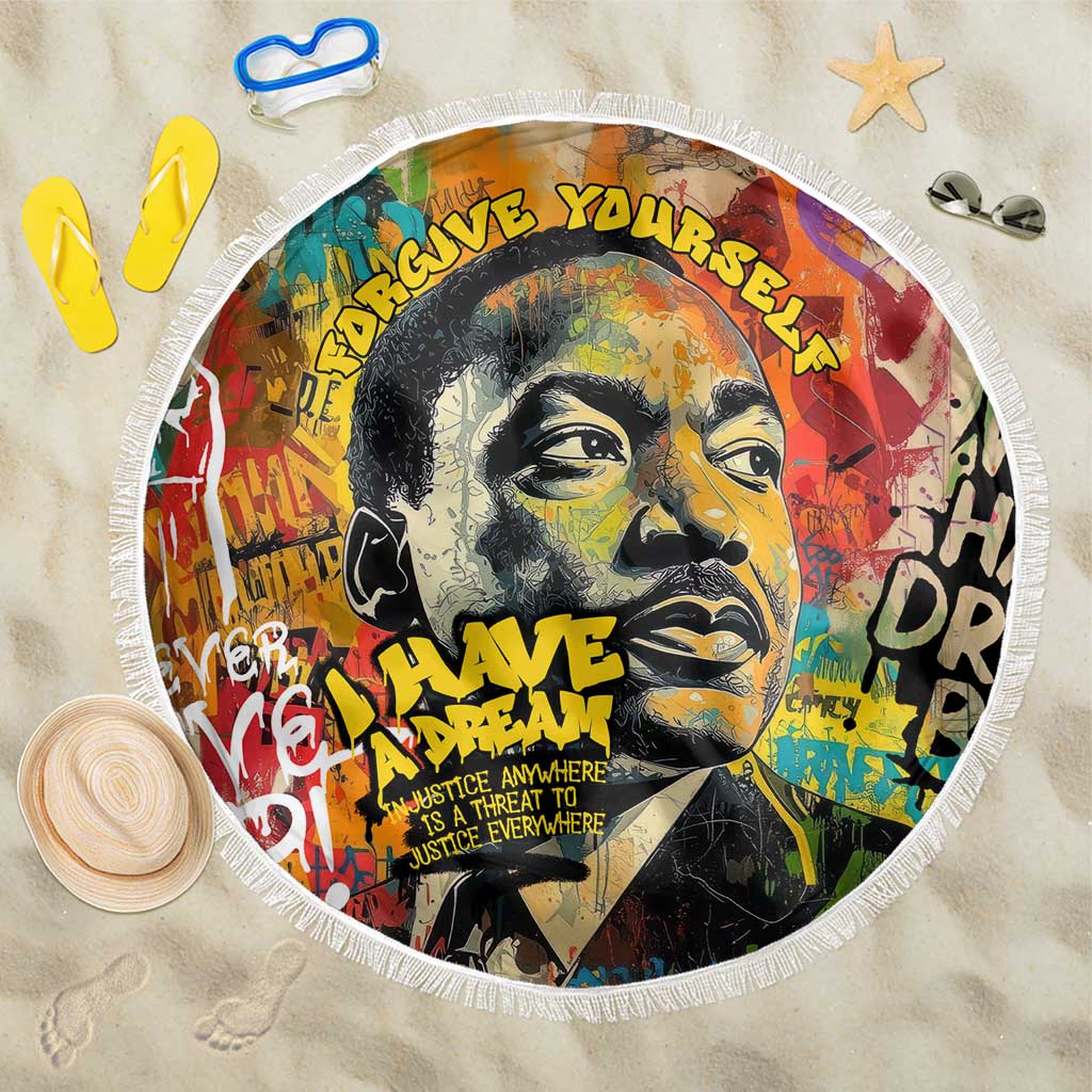 Martin Luther King Graffiti Afro Beach Blanket Colorful Spray Paint Quotes and Crown - African Pride