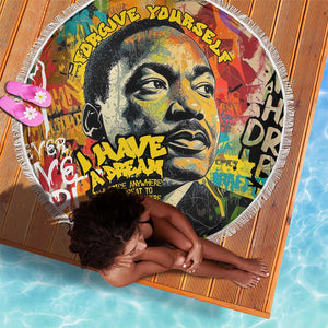 Martin Luther King Graffiti Afro Beach Blanket Colorful Spray Paint Quotes and Crown - African Pride