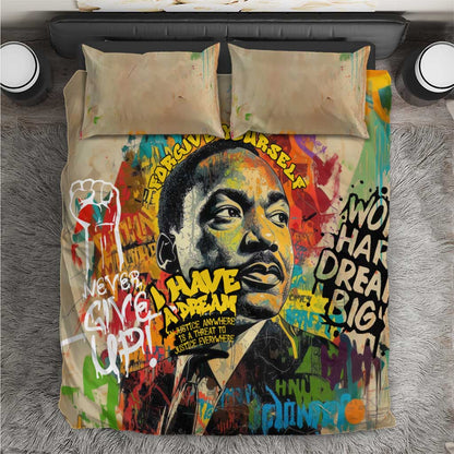 Martin Luther King Graffiti Afro Bedding Set Colorful Spray Paint Quotes and Crown - African Pride